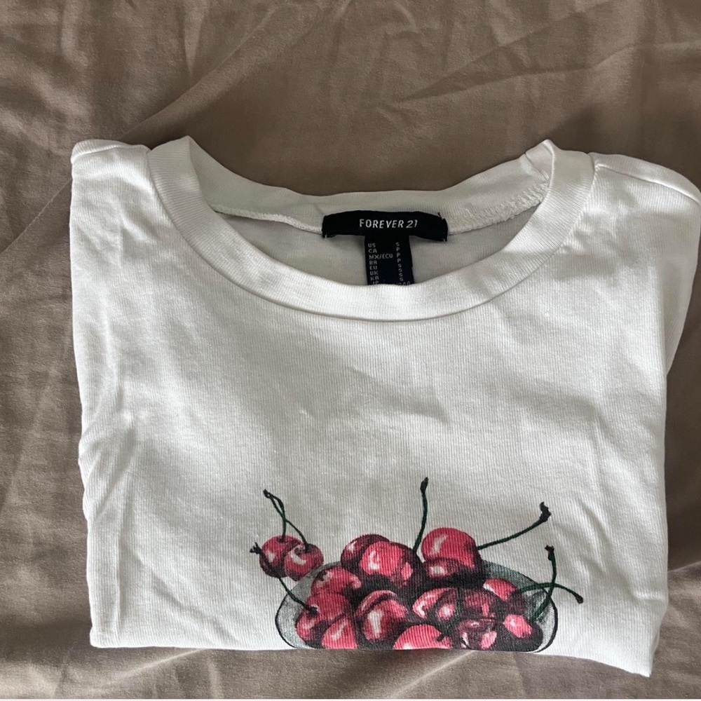Forever 21 White Tee with Cherry Design